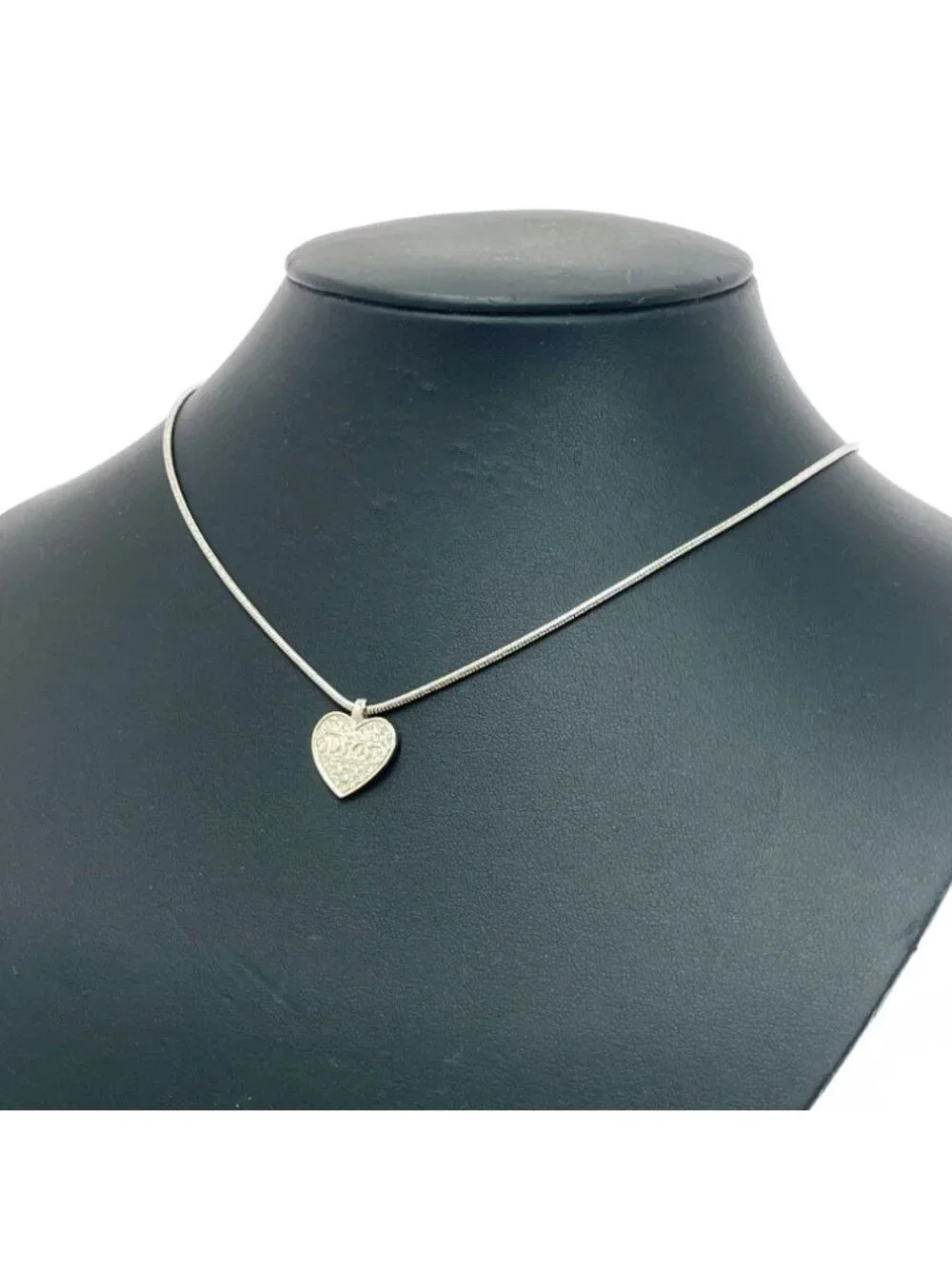 Dior Plated Heart Logo Necklace Silver
